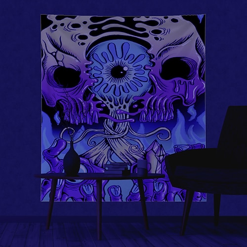 

Halloween Skull Blacklight UV Reactive Wall Tapestry Psychedelic Room Background Decorative Cloth Hanging