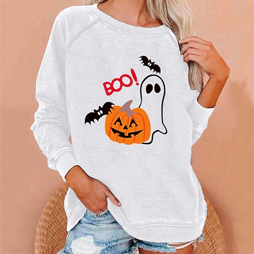 

2021 autumn and winter new amazon ebay independent station halloween funny print round neck loose women's sweater