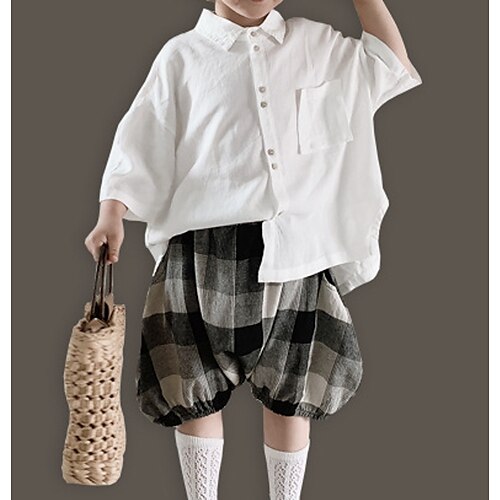 

Kids Boys Shirt Short Sleeve Solid Color Light gray Beige Children Tops Summer Active Daily Outdoor Regular Fit 3-8 Years