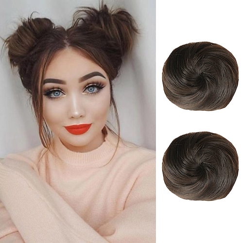

2 PCS Mini Claw Clip in Messy & Cat Ears Hair Bun Extensions Wig Accessory Updo Hairpieces for Women Girls