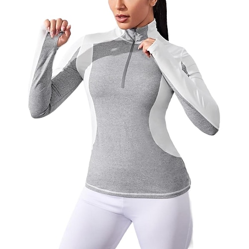 

Women's Long Sleeve Sports Pullover Running Jacket Tights Yoga Fitness Wear Half Zipper Cardigan