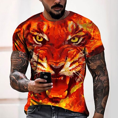 

Men's T shirt Tee Tee Graphic Round Neck Red 3D Print Casual Daily Short Sleeve 3D Print Clothing Apparel Fashion Cool Designer Comfortable / Summer / Summer