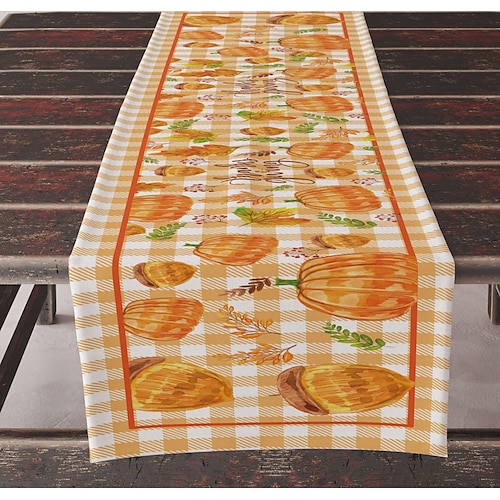 

Thanksgiving Orange Pumpkin Maple Leaf Table Runner Decoration Table Runner Cotton Linen Table for Dining Room and Thanksgiving Party