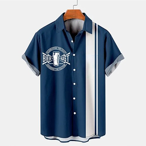 

Men's Shirt Letter Striped Turndown Navy Blue Short Sleeves 3D Print Outdoor Street Button-Down Print Tops Fashion Designer Casual Breathable / Summer / Spring / Summer