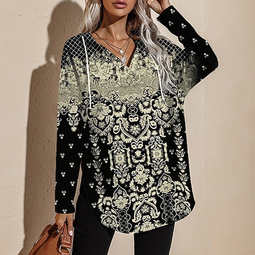 

Women's Sweatshirt Pullover Active Streetwear Print Black Floral Plaid Checkered Loose Daily V Neck Long Sleeve S M L XL XXL / 3D Print