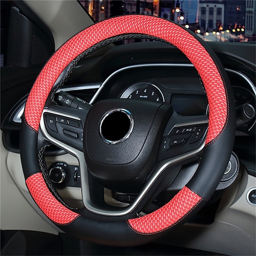 

1 PCS Microfiber Breathable Ice Silk PU Leather Car Steering Wheel Cover Breathable Universal Fit For 15""~15""1/2