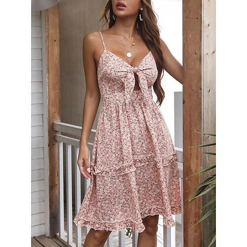 

Women's A Line Dress Strap Dress Short Mini Dress White Pink Light Blue Sleeveless Floral Backless Cold Shoulder Print Fall Spring Spaghetti Strap Casual Fashion Modern 2022 S M L XL / Summer