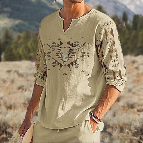 

Men's Unisex T shirt Tee Animal Graphic Prints V Neck Khaki Long Sleeve 3D Print Outdoor Street Print Tops Basic Sports Designer Casual