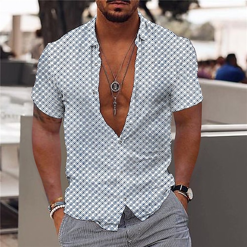 

Men's Shirt 3D Print Geometry Turndown Street Casual Button-Down Print Short Sleeves Tops Designer Casual Fashion Breathable Blue / Summer