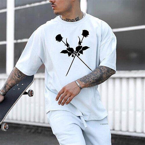 

Men's Unisex T shirt Tee Hot Stamping Graphic Prints Rose Crew Neck Street Daily Print Short Sleeve Tops Designer Casual Big and Tall Sports White / Summer / Summer