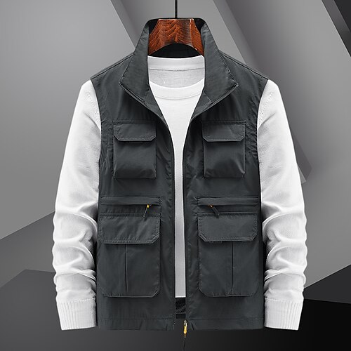 

Men's Hiking Vest Long Sleeve Top Outdoor Quick Dry Shockproof Winter Stylish Zipper Polyester Black Light Red Army Green Work Fishing Climbing