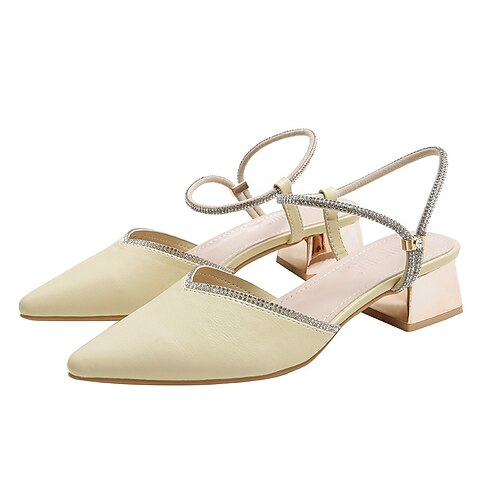 

Women's Sandals Ankle Strap Sandals Rhinestone Cuban Heel Pointed Toe Closed Toe Elegant Sweet Daily Faux Leather Buckle Spring Summer Solid Colored White Light Green