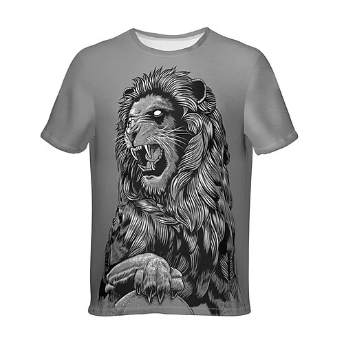 

Men's Unisex T shirt Tee 3D Print Graphic Prints Lion Crew Neck Street Daily Print Short Sleeve Tops Casual Classic Big and Tall Sports Gray / Summer