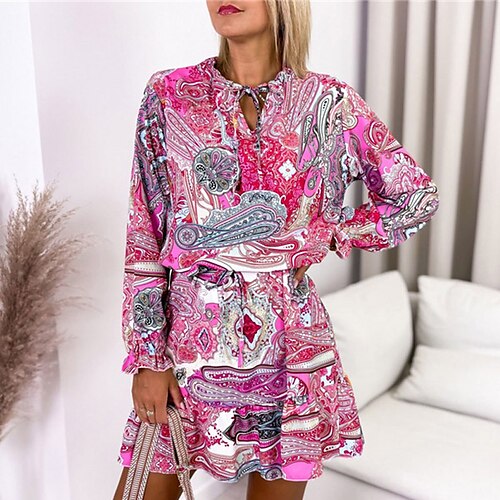 

Damen Etuikleid Boho-Kleid Blau Rosa Langarm Einfarbig mit Schnürung Winter Herbst V Ausschnitt Modisch winterkleider damen herbstkleider 2022 S M L XL XXL 3XL