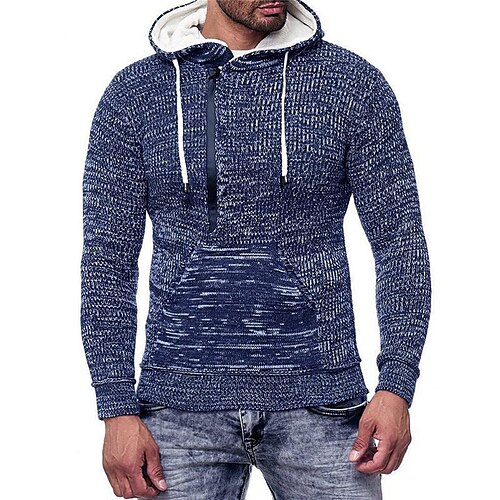 

Men's Pullover Sweater Jumper Ribbed Knit Cropped Zipper Knitted Solid Color Hooded Stylish Basic Daily Holiday Fall Winter Wine Navy Blue S M L / Long Sleeve
