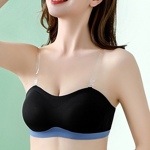 

Women's Wireless Bras Padded Bras Tube Bra Detachable Straps Full Coverage Scoop Neck Breathable Push Up Pure Color Hook & Eye Date Casual Daily Nylon 1PC Black Blue / Bras & Bralettes / 1 PC