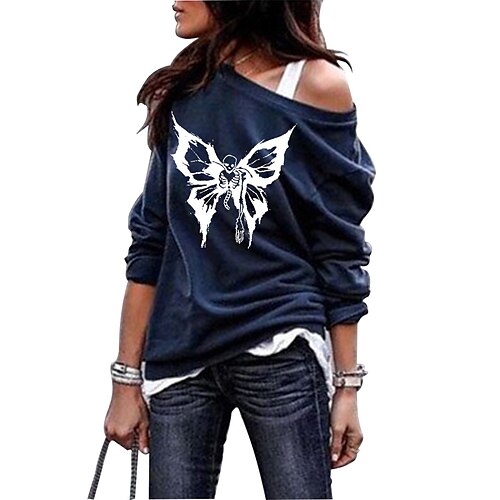 

Women's Sweatshirt Pullover Crew Neck Butterfly Print Daily Weekend Streetwear Casual Clothing Apparel Hoodies Sweatshirts Wine Red Black