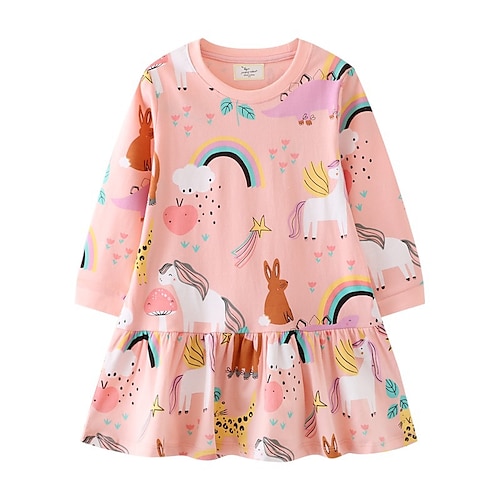 

Girls' A Line Dress Rainbow 3D Printed Graphic Dresses Cute Beautiful Polyester Dress Fall Winter Kids Daily Vacation