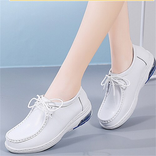 

autumn and winter new solid color mid-top air cushion hospital white work shoes comfortable soft bottom white shoes leather nurse shoes women