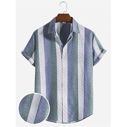 

Men's Seersucker Shirt Striped Turndown Blue Street Daily Short Sleeve Button-Down Clothing Apparel Lightweight Soft Breathable Comfortable / Summer / Summer / Sports