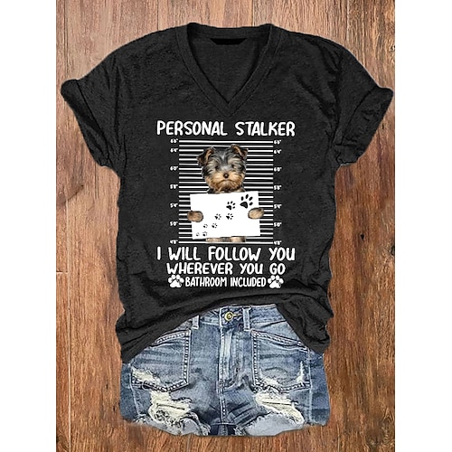 

Women's T shirt Tee Dog Graphic Letter Casual Daily T shirt Tee Short Sleeve Patchwork Print V Neck Basic White Black Blue S