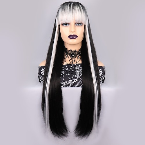 

Synthetic Wig Movie / TV Theme Costumes Curella Hell Girl Rozen Maiden Straight Natural Straight Neat Bang Wig 30 inch Black-white Synthetic Hair 30 inch Women's Cosplay Soft Party Black White