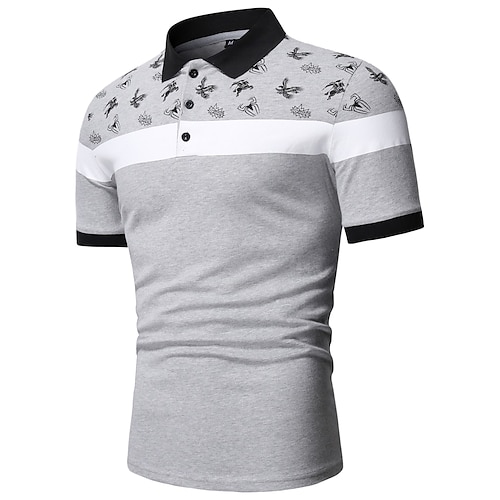 

Men's Collar Polo Shirt Golf Shirt Solid Color Bird Turndown Gray Daily Short Sleeve Clothing Apparel Casual