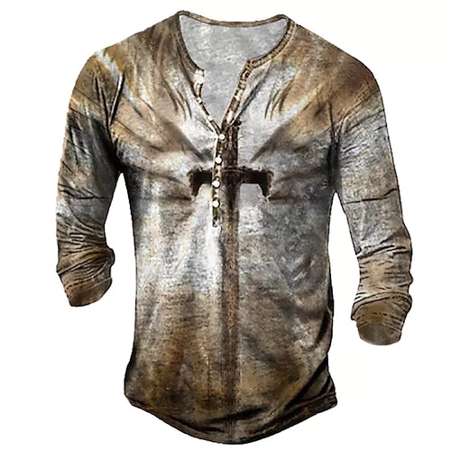 

Homme Chemise Henley Shirt T shirt Tee Croix templière Croix Henley Noir Jaune Marron Café Gris 3D effet Grande Taille Extérieur du quotidien manche longue Bouton bas Imprimer Vêtement Tenue basique