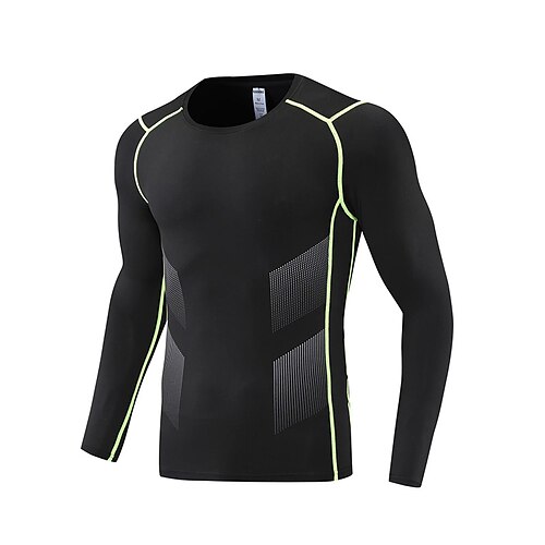 

Men's Compression Shirt Long Sleeve Sweatshirt Athletic Spandex Breathable Quick Dry Moisture Wicking Gym Workout Running Active Training Sportswear Activewear Stripes Black BlackGray Green Black