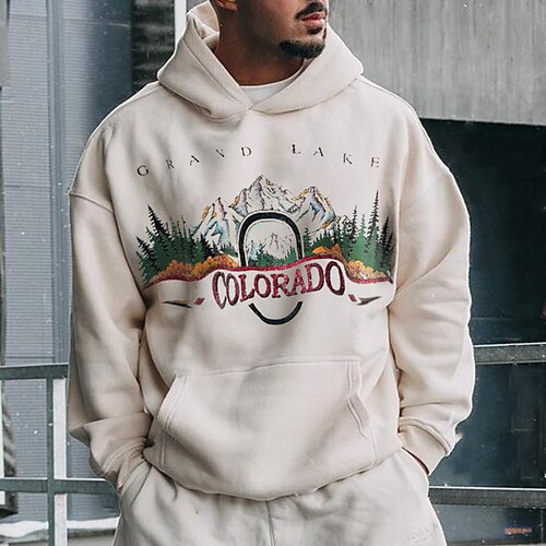 

Men's Pullover Hoodie Sweatshirt Graphic Patterned Letter Print Sports Outdoor Daily Sports Hot Stamping Basic Casual Hoodies Sweatshirts Beige