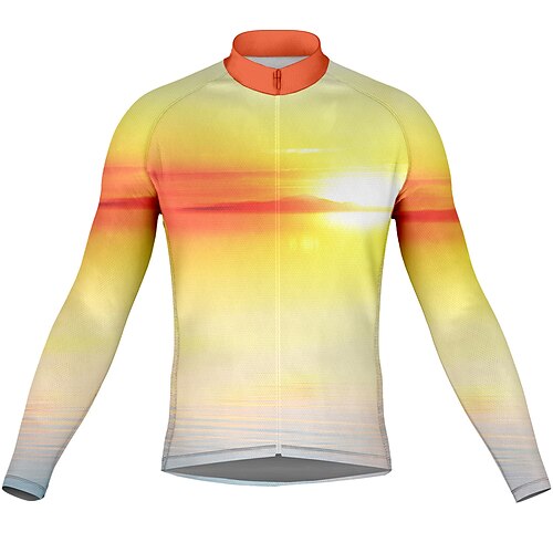 

21Grams Men's Cycling Jersey Long Sleeve Bike Top with 3 Rear Pockets Mountain Bike MTB Road Bike Cycling Breathable Quick Dry Moisture Wicking Reflective Strips Yellow Graphic Polyester Spandex