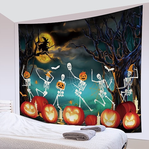 

halloween party urlaub wandteppich kunst dekor decke vorhang picknick tischdecke hängend hause schlafzimmer wohnzimmer wohnheim dekoration psychedelisch kürbis spukhaus polyester