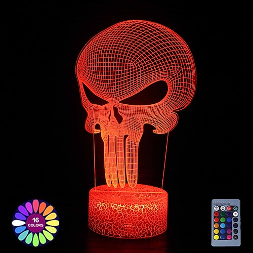 

Halloween Series Skull Remote Control Creative Table Lamp 3D Optical Illusion Side Night Light for Kids Room Decor Light Gift for Boys and Girls