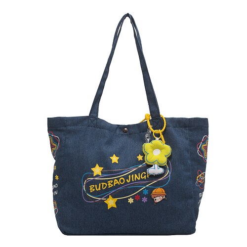 

Women's Shoulder Bag Handbag Denim Zipper Character Daily Outdoor Blue