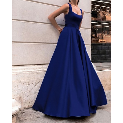 

damen prom partykleid swingkleid langes kleid maxikleid marineblau ärmellos reine farbe patchwork frühling sommer spaghettiträger fashion party 2023 s m l xl