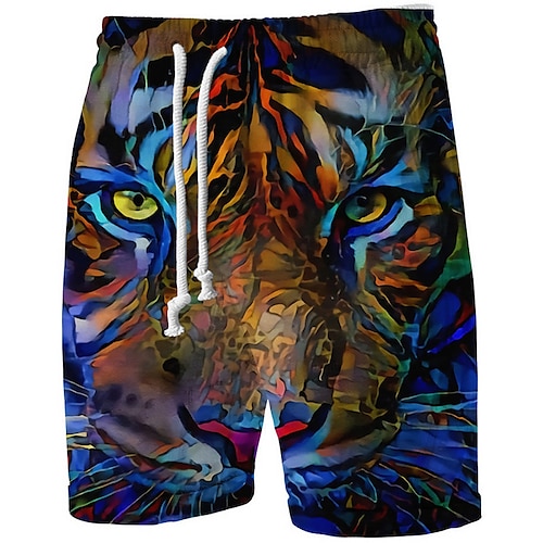 

Men's Sweat Shorts Beach Shorts Terry Shorts Drawstring Elastic Waist 3D Print Graphic Animal Tiger Breathable Soft Short Casual Daily Holiday Cotton Blend Sports Designer Blue Micro-elastic