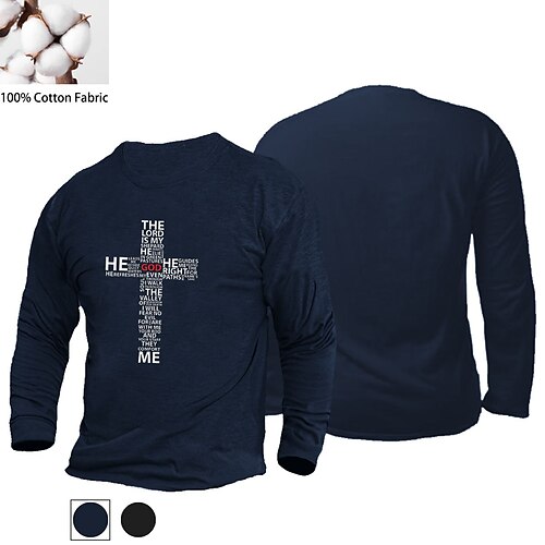 

Men's Unisex T shirt Tee Letter Cross V Neck Navy Blue Black Print Outdoor Street Long Sleeve Print Clothing Apparel Sports Designer Simple Casual