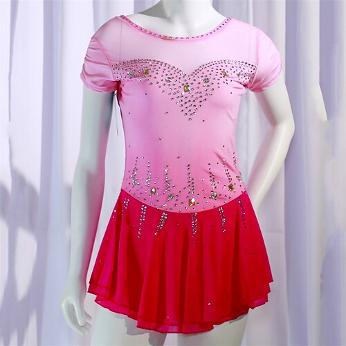 

Figure Skating Dress Women's Girls' Ice Skating Dress Rosy Pink High Elasticity Training Competition Skating Wear Crystal / Rhinestone Short Sleeve Ice Skating Figure Skating / Winter