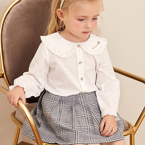 

Kids Girls' Shirt Long Sleeve Solid Color White Pink Children Tops Fall Winter Fashion Adorable Daily Regular Fit 2-8 Years