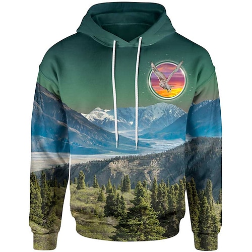 

Men's Unisex Pullover Hoodie Sweatshirt Green Hooded Scenery Graphic Prints Print Sports & Outdoor Daily Sports 3D Print Basic Streetwear Casual Spring & Fall Clothing Apparel Hoodies Sweatshirts