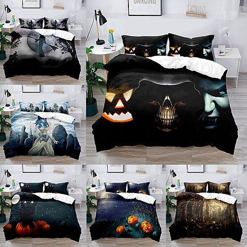 

3-Piece Halloween Decoration Duvet Cover Set Hotel Bedding Sets Comforter Cover Include 1 Duvet Cover, 2 Pillowcases for Double/Queen/King(1 Pillowcase for Twin/Single)