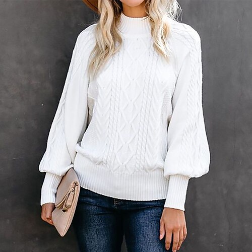 

Women's Pullover Sweater Jumper Cable Knit Knitted Pure Color Crew Neck Stylish Casual Daily Holiday Fall Winter White Black S M L / Long Sleeve / Regular Fit / Going out