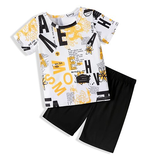 

Kids Boys T-shirt Shorts Clothing Set 2 Pieces Short Sleeve Yellow Letter Crewneck Print Street Sports Vacation Fashion Comfort Cool Daily 3-13 Years