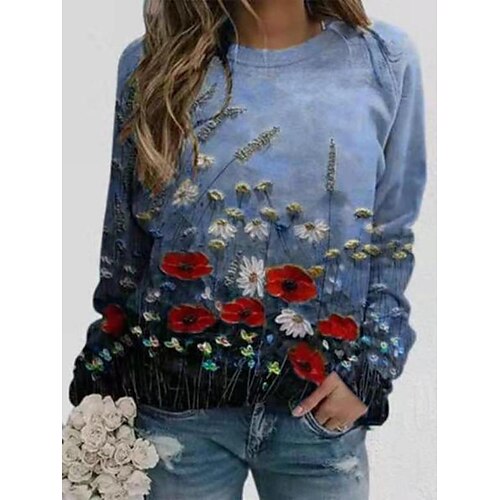 

Amazon Europe And America Cross-Border Women's Sweater Wish Independent Station Round Neck Long-Sleeved Printed Loose Sweater Women