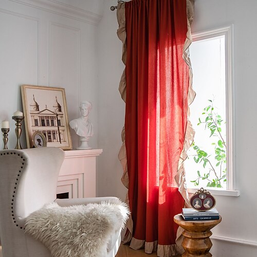 

Semi-Blackout Window Curtains 1 Panel Orange Color Darkening Curtains with Ruffles Decoration for Living Rooms Bedrooms for Easy Hanging