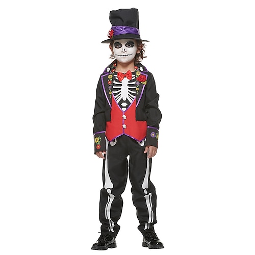 

Mexican Sugar Skull Kid's Boys Cosplay Viva Mexico Cinco de Mayo Fiesta Day of the Dead Mexico's Independence Day Festival / Holiday Polyester Black Easy Carnival Costumes Skull