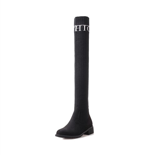 

Women's Boots Daily Sock Boots Over The Knee Boots Chunky Heel Round Toe Sweet PU Leather Loafer Solid Colored Black