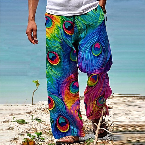 

Men's Trousers Beach Pants Straight Pocket Drawstring Elastic Waist Graphic Prints Comfort Breathable Casual Daily Holiday Streetwear Designer Blue / Spring / Summer / Elasticity