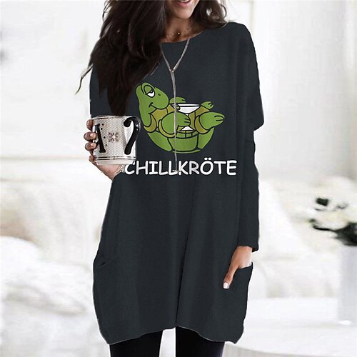 

Women's Shift Dress Short Mini Dress Gray Long Sleeve Print Letter Pocket Print Fall Winter Crew Neck Casual Vacation 2022 S M L XL XXL 3XL