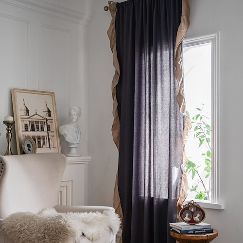 

Semi-Blackout Window Curtains 1 Panel Grey Darkening Curtains with Ruffles Decoration for Living Rooms Bedrooms for Easy Hanging